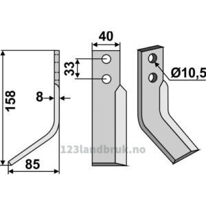 Rotorfreskniv - 158x40x8mm - Venstre - Zappator