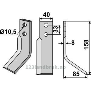 Rotorfreskniv - 158x40x8mm - Høyre - Zappator
