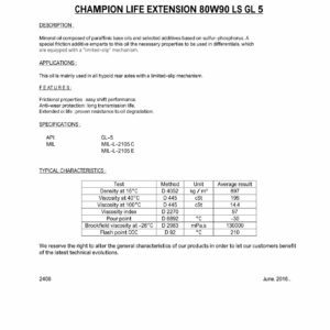 CHAMPION LIFE EXTENSION 80W90 LS GL5 - Girolje - 60 liter
