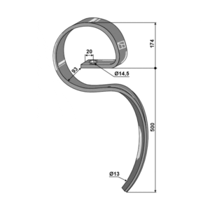Stor harvetind - 500xx70x12 mm - Pulverlakert - Kuhn