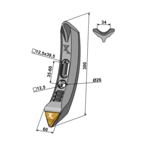 Kultivatorspiss - Hardmetall - 300x60 mm