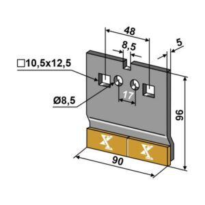 Avskraper - Hardmetall - 96x90x5 mm - Lemken