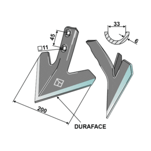 Gåsefotskjær - DURAFACE - 200x6 mm - Köckerling, Einböck, Pöttinger, Köckerling Allrounder, Güttler