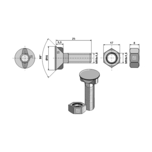 Plogbolt 10.9 - M10x1,5x25 med Mutter