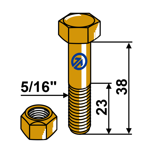 Sekskantskrue med Låsemutter - 5/16x38 mm