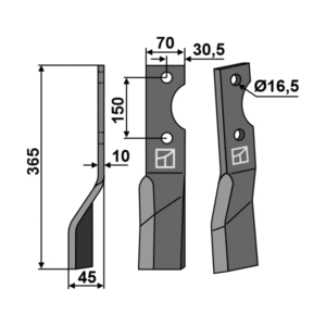 Rotorfresekniv - Venstre - 365x70x10 mm - Alpego