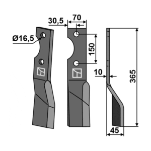 Rotorfresekniv - Høyre - 365x70x10 mm - Alpego