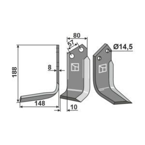 Rotorfresekniv - Venstre - 188x80x8 mm - Celli