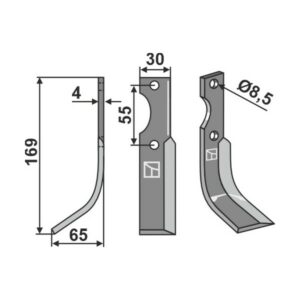 Rotorfresekniv - Venstre - 169x30x4 mm - Grillo (Pinza)