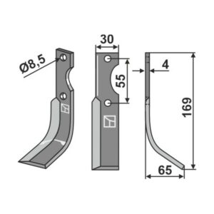 Rotorfresekniv - Høyre - 169x30x4 mm - Grillo (Pinza)