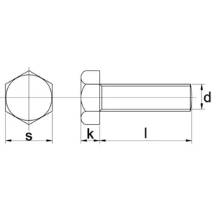 Tegning av Sekskantskrue M10x40 - A4 - Rustfritt stål