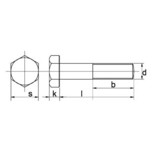 Tegning av Sekskantskrue UNC kvalitet 8.8 FZB 5/16" x 4 DIN 931