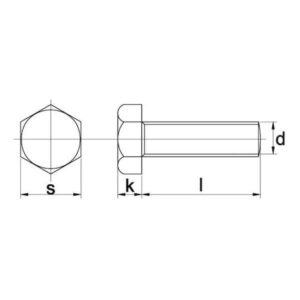 Tegning av Stålsettskrue MF kvalitet 8,8 FZB 12 x 1,25 x 70 mm DIN 961